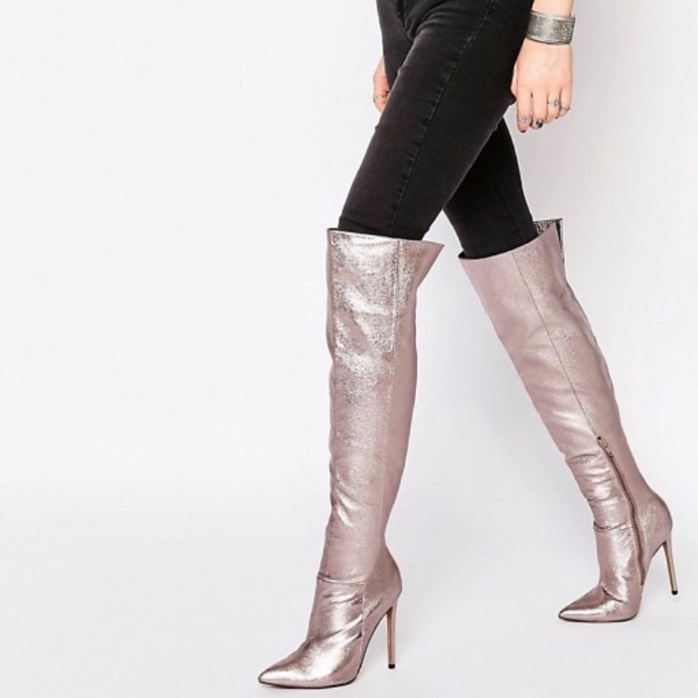 ASOS pewter metallic over the knee boots.